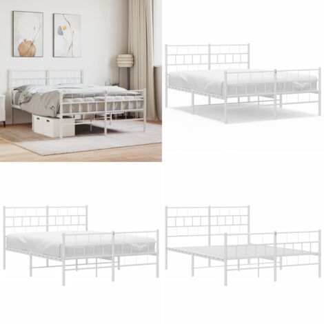 Giroletto con Testiera e Pediera Metallo Bianco 140x190 cm - Letto in acciaio - Testiera letto