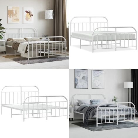 Giroletto con Testiera e Pediera Metallo Bianco 140x200 cm - Letto con testiera e pediera - Letto in acciaio