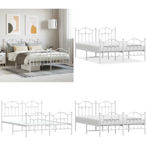 Giroletto con Testiera e Pediera Metallo Bianco 140x200 cm - Letto con testiera - Letto con pediera