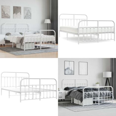 Giroletto con Testiera e Pediera Metallo Bianco 140x200 cm - Letto con testiera - Letto con pediera