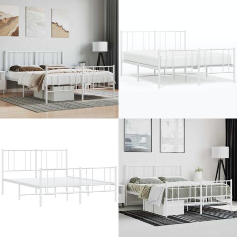 Giroletto con Testiera e Pediera Metallo Bianco 140x200 cm - Letto con testiera - Letto con pediera