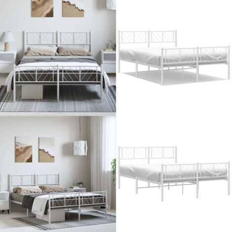 Giroletto con Testiera e Pediera Metallo Bianco 150x200 cm - Letto in metallo - Testiera in metallo