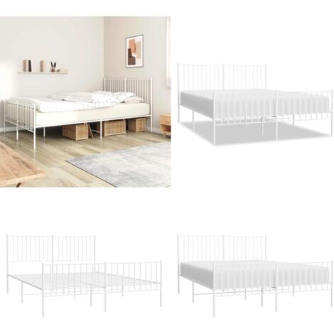 Giroletto con Testiera e Pediera Metallo Bianco 160x200 cm - Letto con testiera e pediera - Letto in acciaio