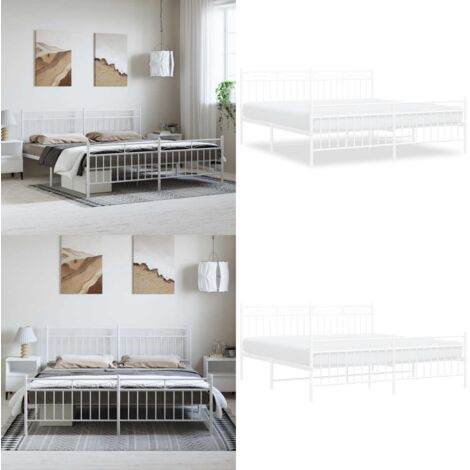 Giroletto con Testiera e Pediera Metallo Bianco 183x213 cm - Letto con testiera - Letto con pediera