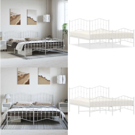Giroletto con Testiera e Pediera Metallo Bianco 183x213 cm - Letto con testiera - Letto con pediera