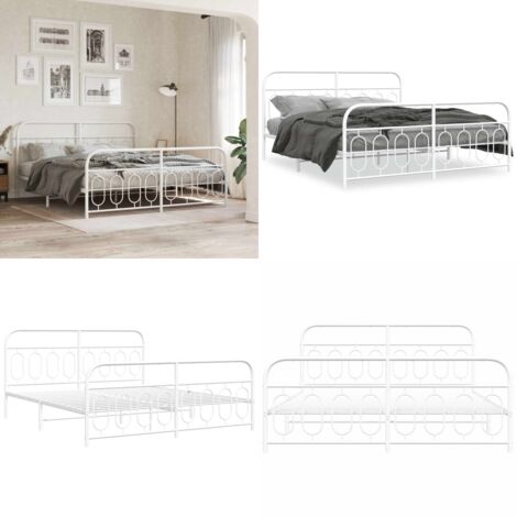 Giroletto con Testiera e Pediera Metallo Bianco 183x213 cm - Letto con testiera - Letto con pediera