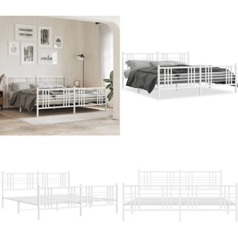 Giroletto con Testiera e Pediera Metallo Bianco 183x213 cm - Letto con testiera - Letto con pediera