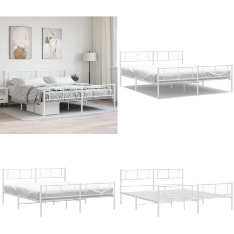 Giroletto con Testiera e Pediera Metallo Bianco 183x213 cm - Letto in metallo - Testiera in metallo