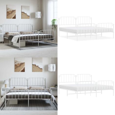 Giroletto con Testiera e Pediera Metallo Bianco 193x203 cm - Letto con testiera e pediera - Letto in acciaio