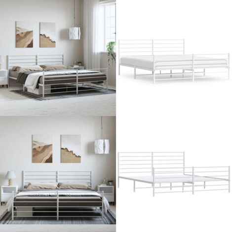 Giroletto con Testiera e Pediera Metallo Bianco 193x203 cm - Letto con testiera - Letto con pediera