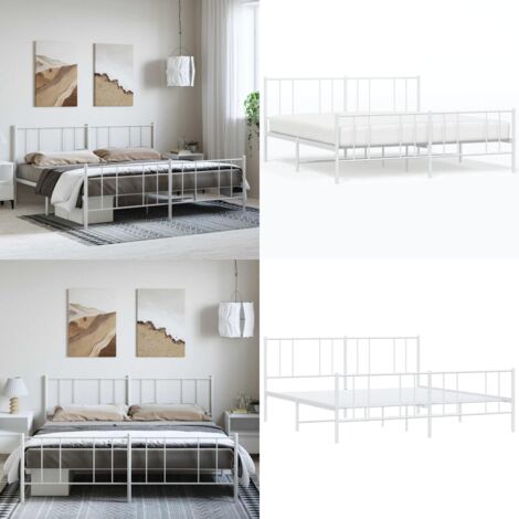 Giroletto con Testiera e Pediera Metallo Bianco 193x203 cm - Letto con testiera - Letto con pediera