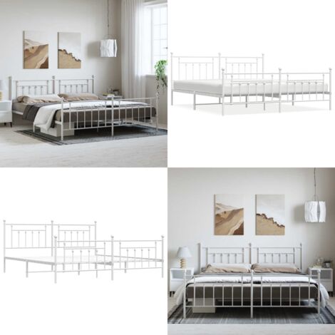 Giroletto con Testiera e Pediera Metallo Bianco 193x203 cm - Letto con testiera - Letto con pediera