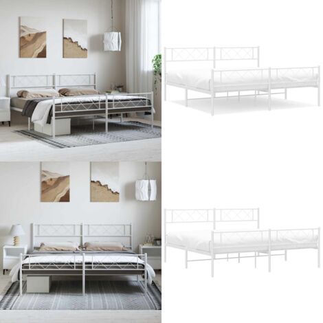 Giroletto con Testiera e Pediera Metallo Bianco 193x203 cm - Letto in acciaio - Testiera in metallo