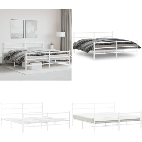 Giroletto con Testiera e Pediera Metallo Bianco 200x200 cm - Letto con testiera e pediera - Letto in acciaio