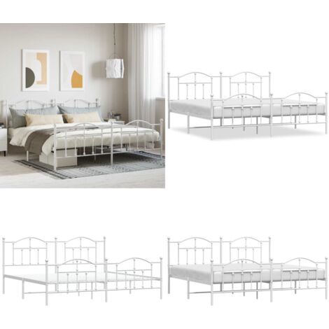 Giroletto con Testiera e Pediera Metallo Bianco 200x200 cm - Letto con testiera e pediera - Letto in acciaio