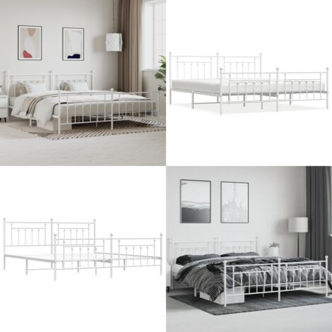 Giroletto con Testiera e Pediera Metallo Bianco 200x200 cm - Letto con testiera e pediera - Letto in acciaio