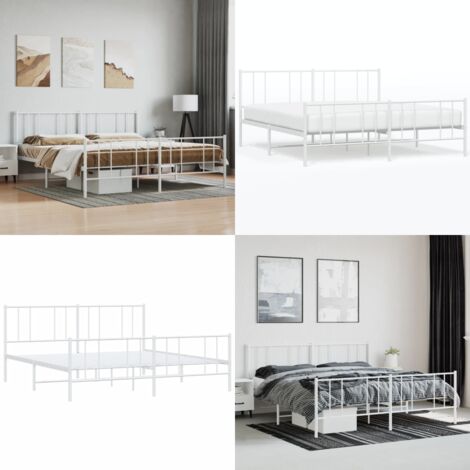 Giroletto con Testiera e Pediera Metallo Bianco 200x200 cm - Letto con testiera - Letto con pediera