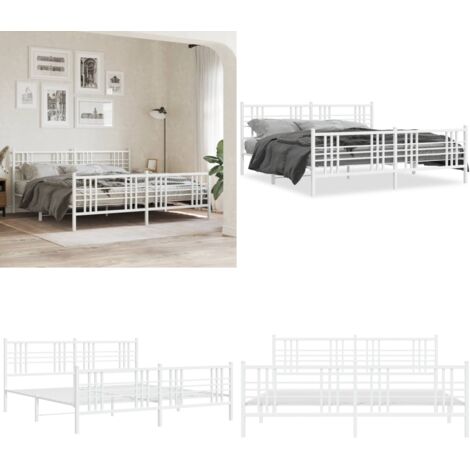 Giroletto con Testiera e Pediera Metallo Bianco 200x200 cm - Letto con testiera - Letto con pediera