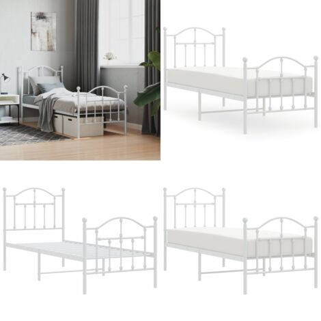 Giroletto con Testiera e Pediera Metallo Bianco 75x190 cm - Letto con testiera e pediera - Letto in acciaio