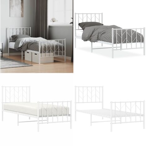 Giroletto con Testiera e Pediera Metallo Bianco 75x190 cm - Letto con testiera - Letto con pediera