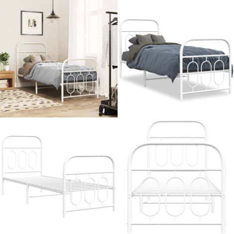 Giroletto con Testiera e Pediera Metallo Bianco 75x190 cm - Letto con testiera - Letto con pediera