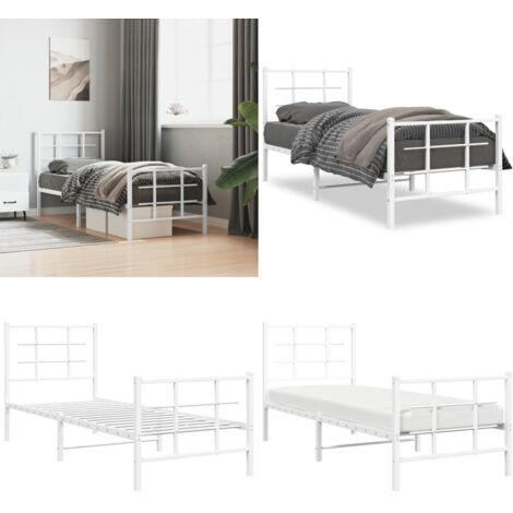 Giroletto con Testiera e Pediera Metallo Bianco 75x190 cm - Letto con testiera - Letto con pediera