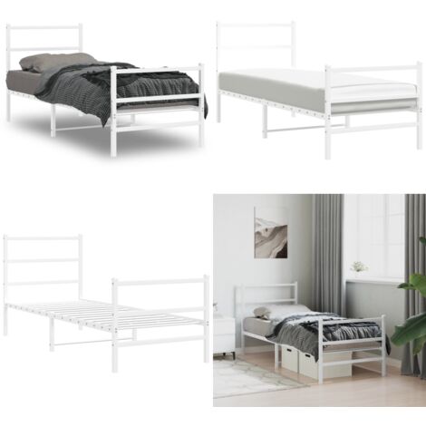 Giroletto con Testiera e Pediera Metallo Bianco 80x200 cm - Letto con testiera e pediera - Letto in acciaio