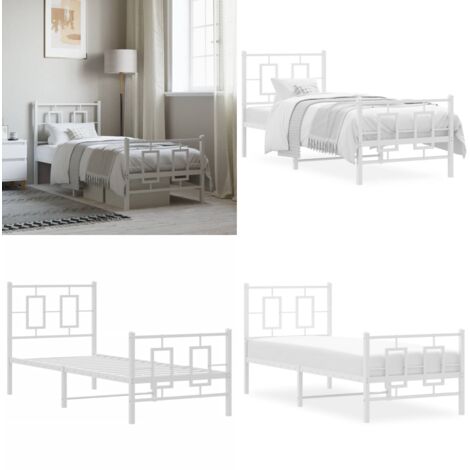 Giroletto con Testiera e Pediera Metallo Bianco 80x200 cm - Letto con testiera e pediera - Letto in acciaio