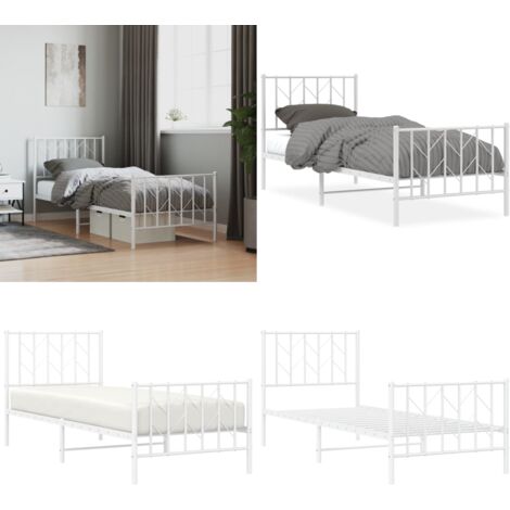 Giroletto con Testiera e Pediera Metallo Bianco 80x200 cm - Letto con testiera e pediera - Letto in acciaio