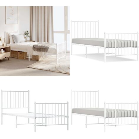 Giroletto con Testiera e Pediera Metallo Bianco 80x200 cm - Letto con testiera e pediera - Letto in acciaio