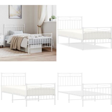 Giroletto con Testiera e Pediera Metallo Bianco 90x190 cm - Letto con testiera e pediera - Letto in acciaio