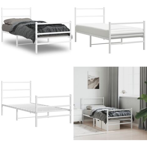 Giroletto con Testiera e Pediera Metallo Bianco 90x190 cm - Letto con testiera e pediera - Letto in acciaio