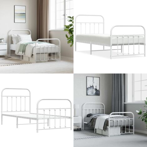 Giroletto con Testiera e Pediera Metallo Bianco 90x190 cm - Letto con testiera e pediera - Letto in acciaio
