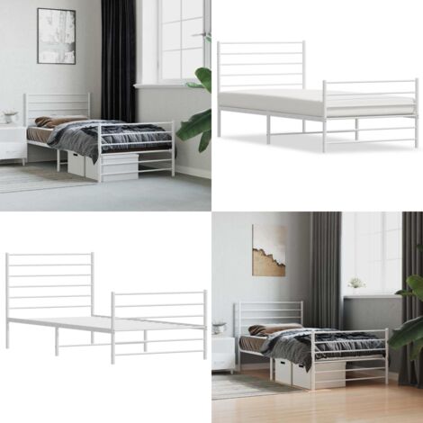 Giroletto con Testiera e Pediera Metallo Bianco 90x190 cm - Letto con testiera e pediera - Letto in acciaio