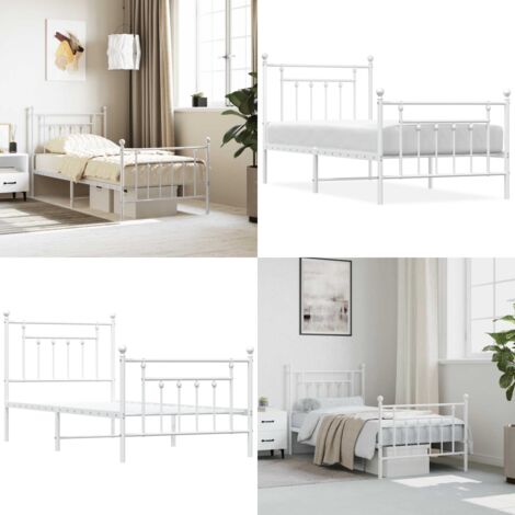 Giroletto con Testiera e Pediera Metallo Bianco 90x190 cm - Letto con testiera - Letto con pediera