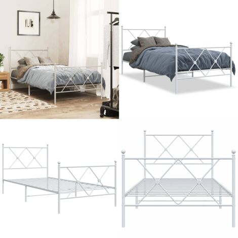 Giroletto con Testiera e Pediera Metallo Bianco 90x200 cm - Letto con testiera e pediera - Letto in acciaio