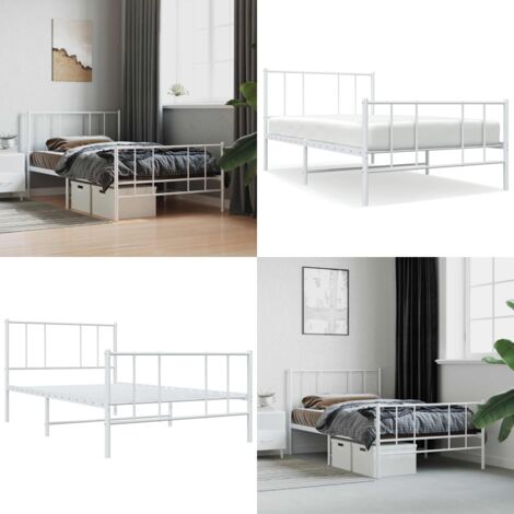 Giroletto con Testiera e Pediera Metallo Bianco 90x200 cm - Letto con testiera - Letto con pediera