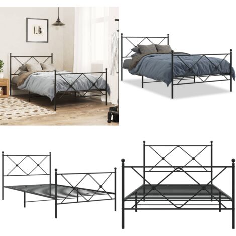 Giroletto con Testiera e Pediera Metallo Nero 100x190 cm - Letto con testiera e pediera - Letto in acciaio