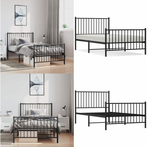 Giroletto con Testiera e Pediera Metallo Nero 100x190 cm - Letto con testiera e pediera - Letto robusto