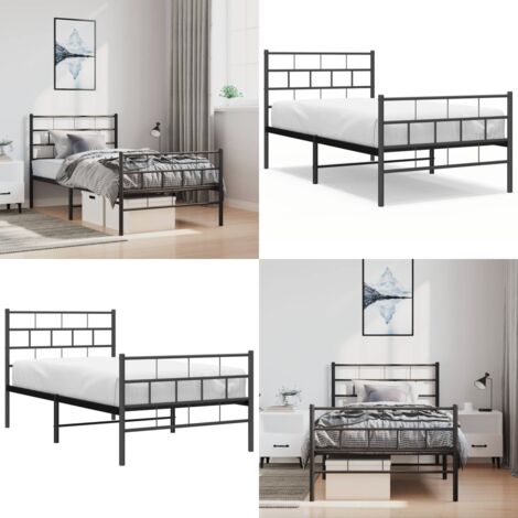 Giroletto con Testiera e Pediera Metallo Nero 100x190 cm - Letto in metallo - Testiera in metallo