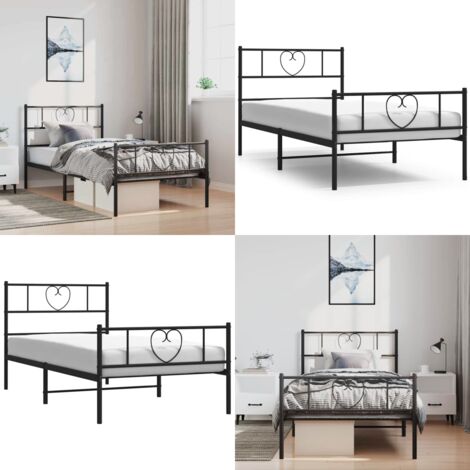 Giroletto con Testiera e Pediera Metallo Nero 100x200 cm - Letto con testiera e pediera - Letto robusto