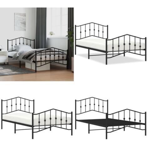 Giroletto con Testiera e Pediera Metallo Nero 107x203 cm - Letto con testiera e pediera - Letto robusto