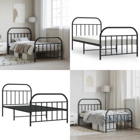 Giroletto con Testiera e Pediera Metallo Nero 107x203 cm - Letto con testiera e pediera - Letto robusto