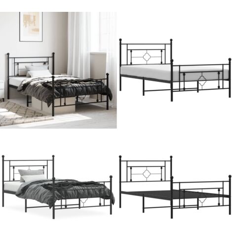 Giroletto con Testiera e Pediera Metallo Nero 107x203 cm - Letto con testiera e pediera - Letto robusto