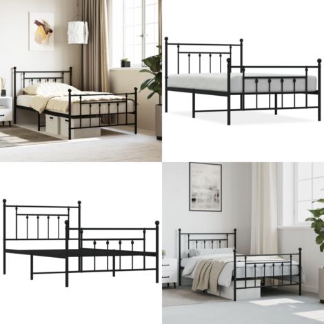 Giroletto con Testiera e Pediera Metallo Nero 107x203 cm - Letto con testiera e pediera - Letto robusto