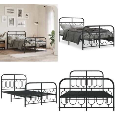Giroletto con Testiera e Pediera Metallo Nero 120x190 cm - Letto con testiera e pediera - Letto in acciaio