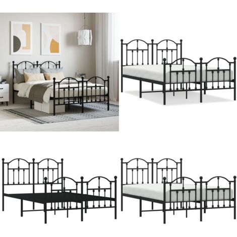 Giroletto con Testiera e Pediera Metallo Nero 120x190 cm - Letto con testiera e pediera - Letto robusto