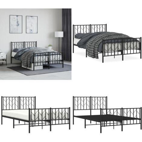 Giroletto con Testiera e Pediera Metallo Nero 120x190 cm - Letto con testiera e pediera - Letto robusto