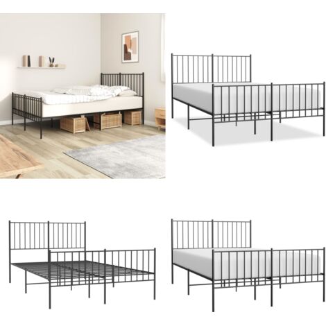 Giroletto con Testiera e Pediera Metallo Nero 120x190 cm - Letto con testiera e pediera - Letto robusto