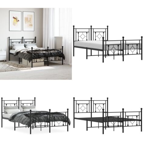 Giroletto con Testiera e Pediera Metallo Nero 120x190 cm - Letto con testiera e pediera - Letto robusto